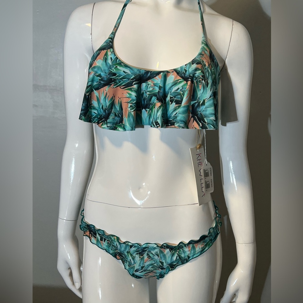 KHEWella Tropical Leaf Bikini Set - Green and Peach